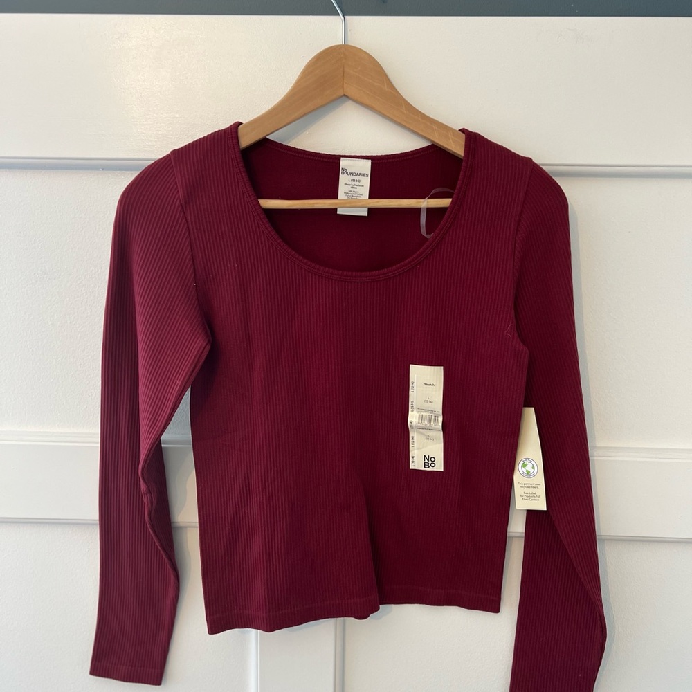 No Boundaries Burgundy Ribbed Stretch Long Sleeve Top